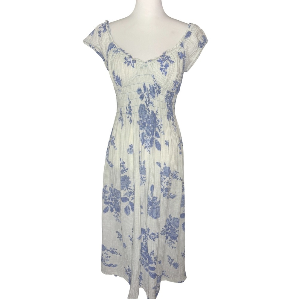 Free People Forget Me Not Midi Dress XS Blue/Green Floral Cottagecore Boho Fairy